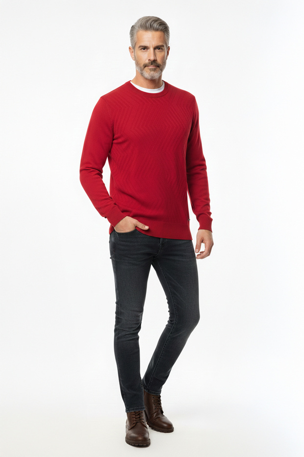 Men's Crew Neck Geometric Pattern Sweater - 2
