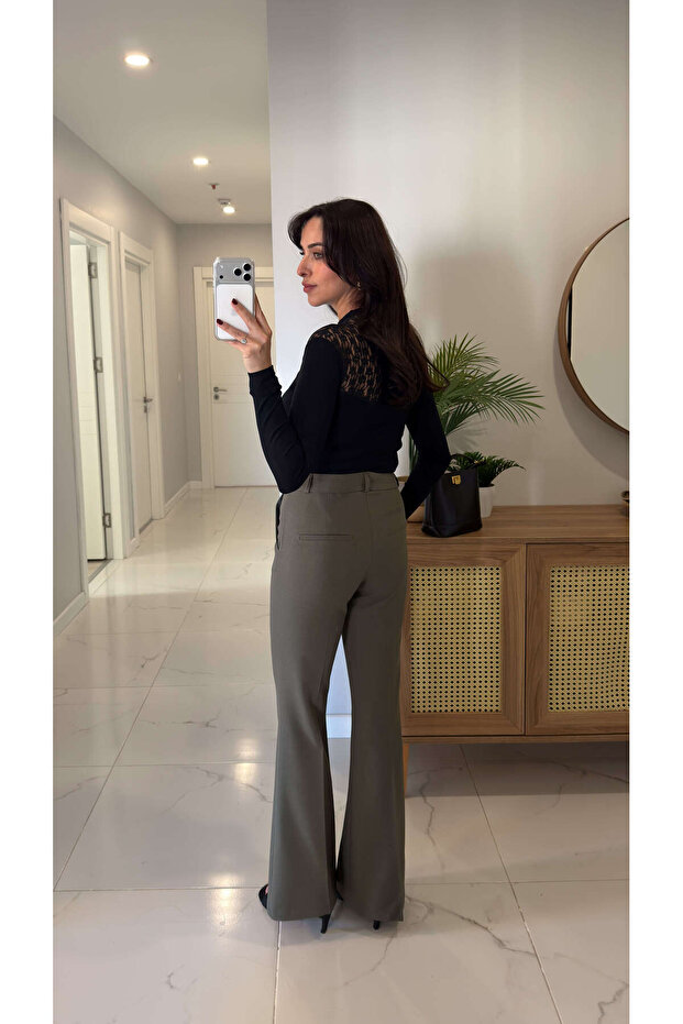 Terins Haki İspanyol Paça Pantolon - 3