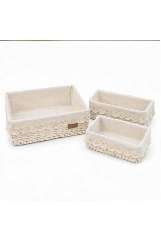 مجموعة سلال تخزين مزخرفة ببطانة قماشية - 2