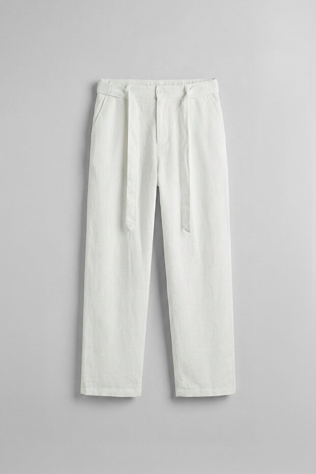 Men's Baggy Belted Elastic Waist Cotton Trousers White