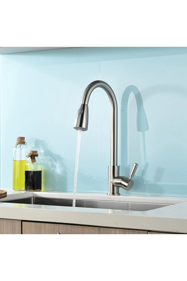 Pull-out kitchen faucet with two spray patterns, silver - 2