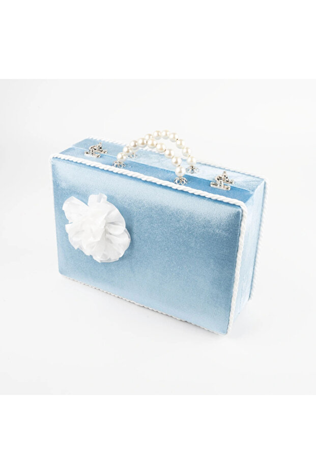 Velvet Chest Dowry Box Quran Box (Blue, Hollow Box)