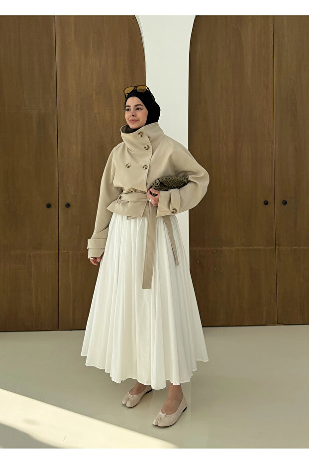 5013 HT DİK YAKA TRENÇ bej - 5