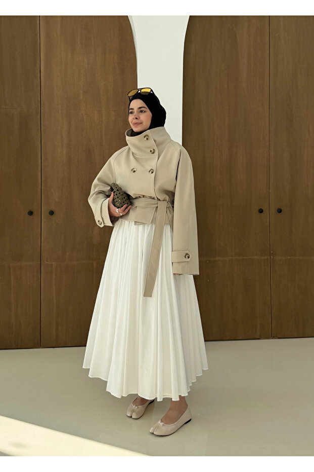 5013 HT DİK YAKA TRENÇ bej - 1