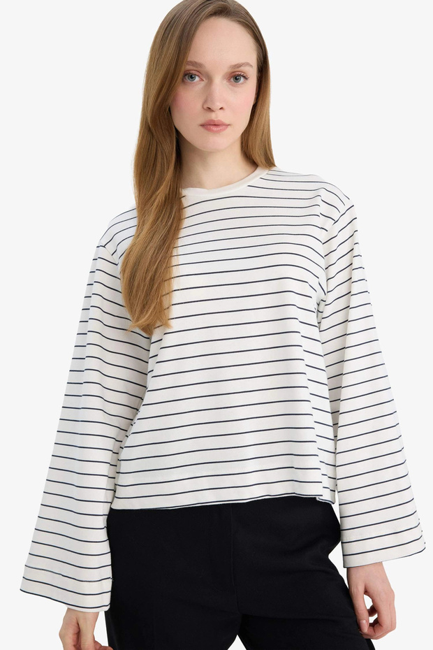 G0378Axnv243 Navy Blue 100% Cotton Regular Fit Striped Tunic