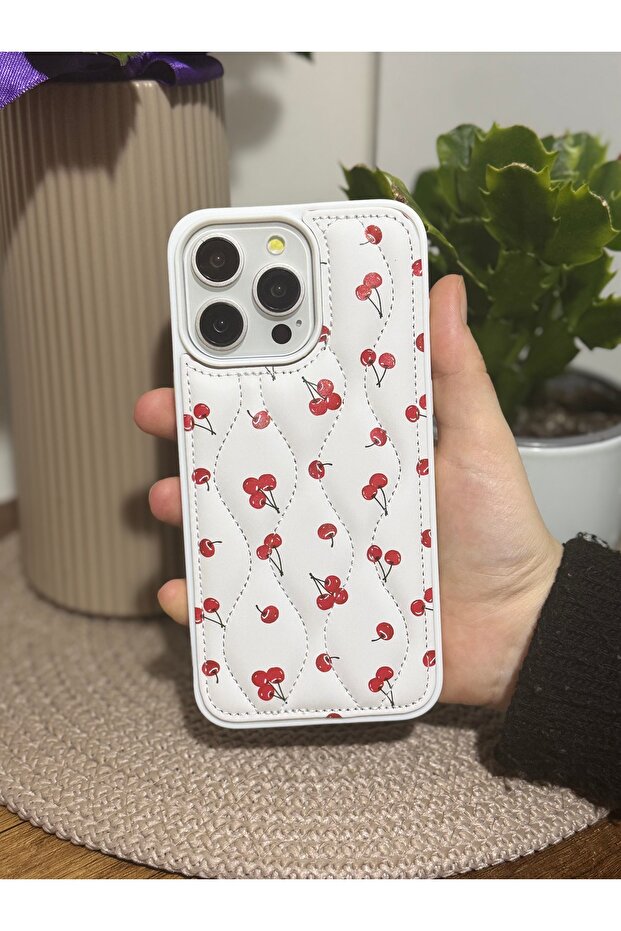 حافظة هاتف مبطنة بنمط الكرز متوافقة مع آيفون 16 برو ماكس - 1