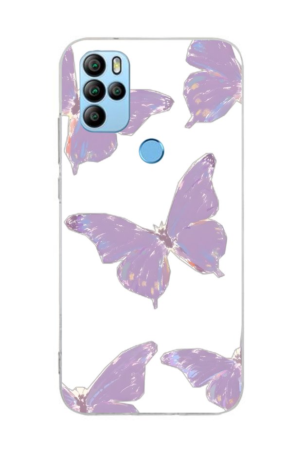 General Mobile Gm 21 Pro Compatible Purple Butterfly Pattern Transparent Phone Case