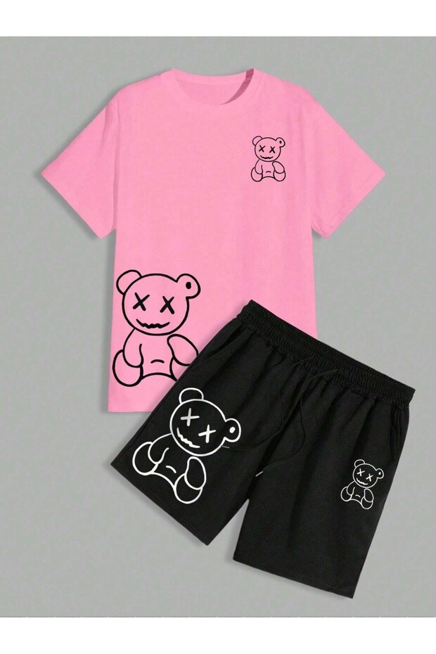 Men's T-Shirt Shorts - T-Shirt with Shorts Bottom Top Set Pr Printed Crew Neck
