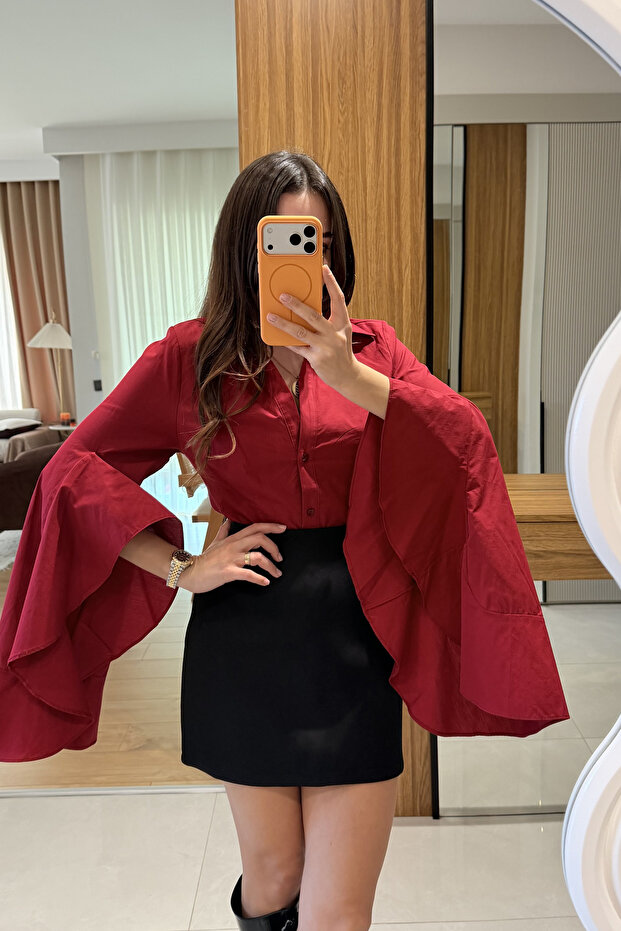 Hailey Kırmızı İspanyol Kol Gömlek - 2