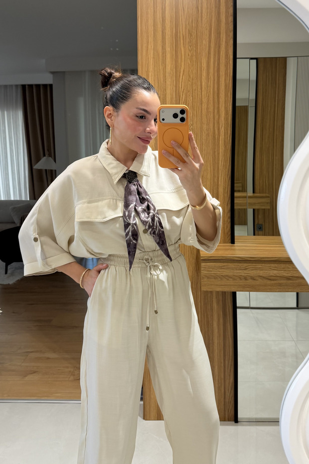 Bielle Bej Fularlı Gömlek - 1