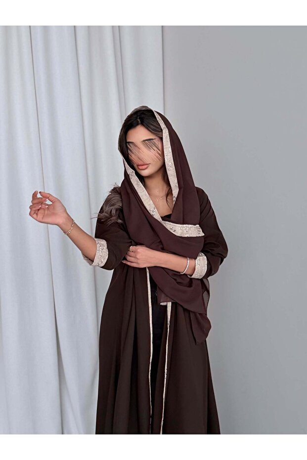 MWT778 - عباية كريب مع تدخيلة لنن - 1