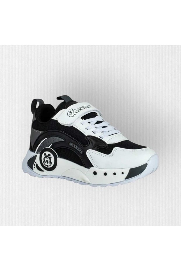 Unisex Children's White Black Velcro Light Sole Casual Sports Shoes