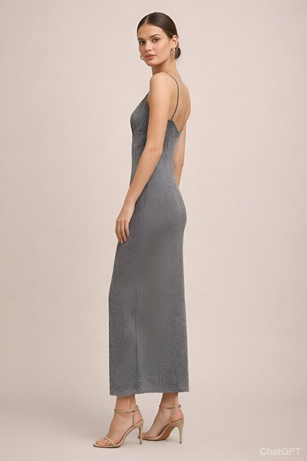 Düz Zarafet Askılı Elbise - 2