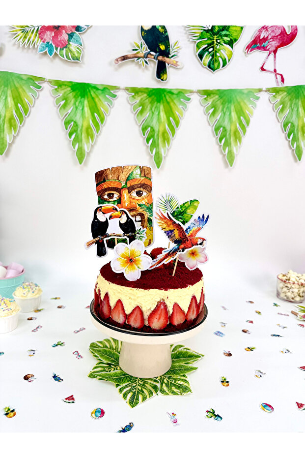 Tropical Themed Cake Decoration Set – Tropical Bird & Flower Figured Cake Topper