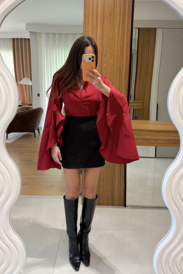 Hailey Kırmızı İspanyol Kol Gömlek - 3