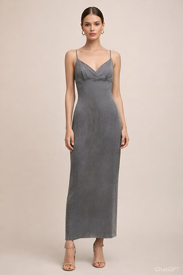 Düz Zarafet Askılı Elbise - 1