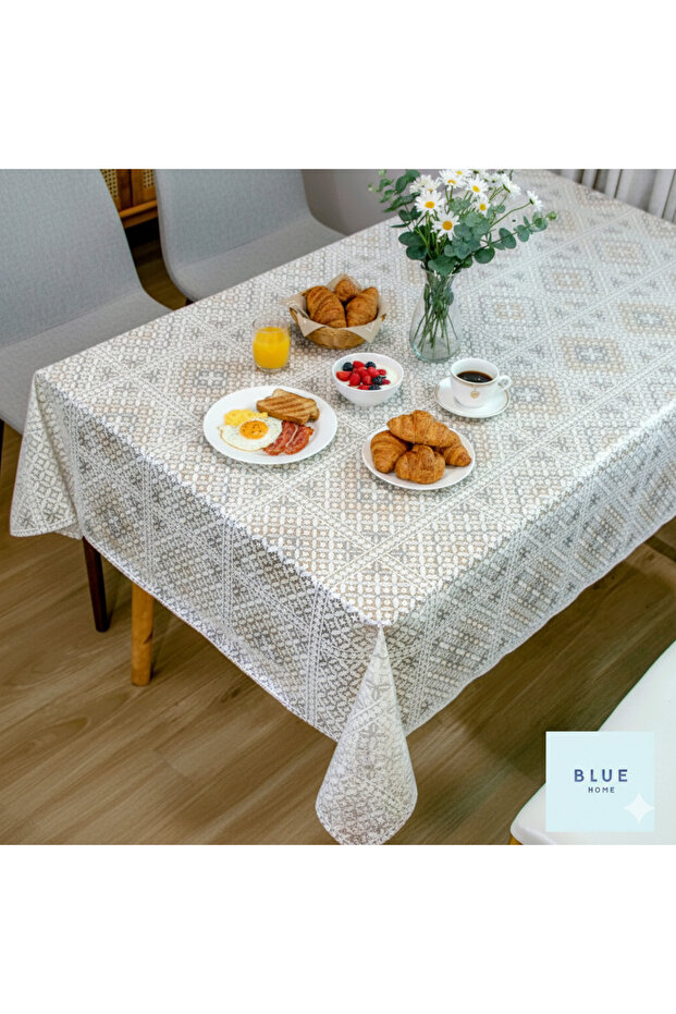 Tablecloth with Pvc Lace Appearance, Easy to Clean, Non-Slip, Liquid-Proof, Without Holes.