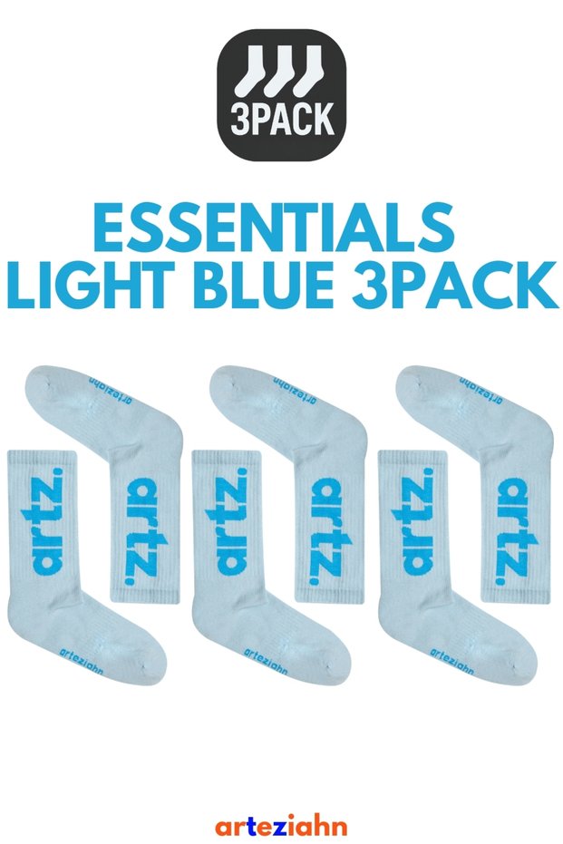 Essentials Light Blue 3Pack - Blue Unisex Sports & Lifestyle Towel Sole Organic Cotton 3-Piece Sock Set