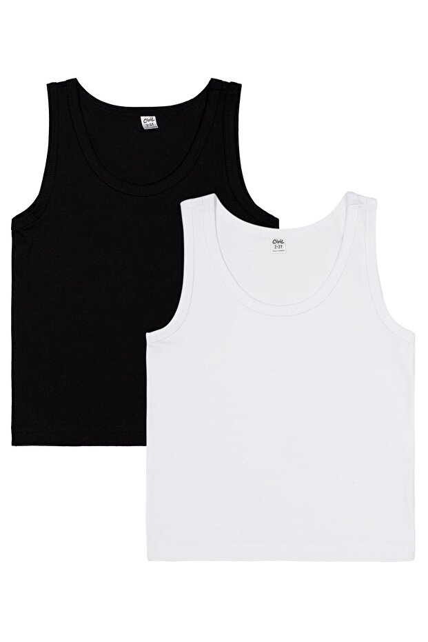 Black-White 2-12 Years Old Boys' 2-Piece Undershirt - Standard 4-5 Years Old