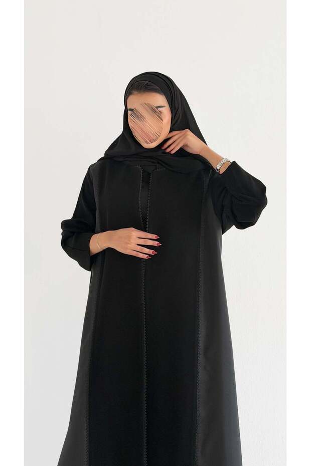 MWT1013 - Abaya with shiny fabric insert - 1