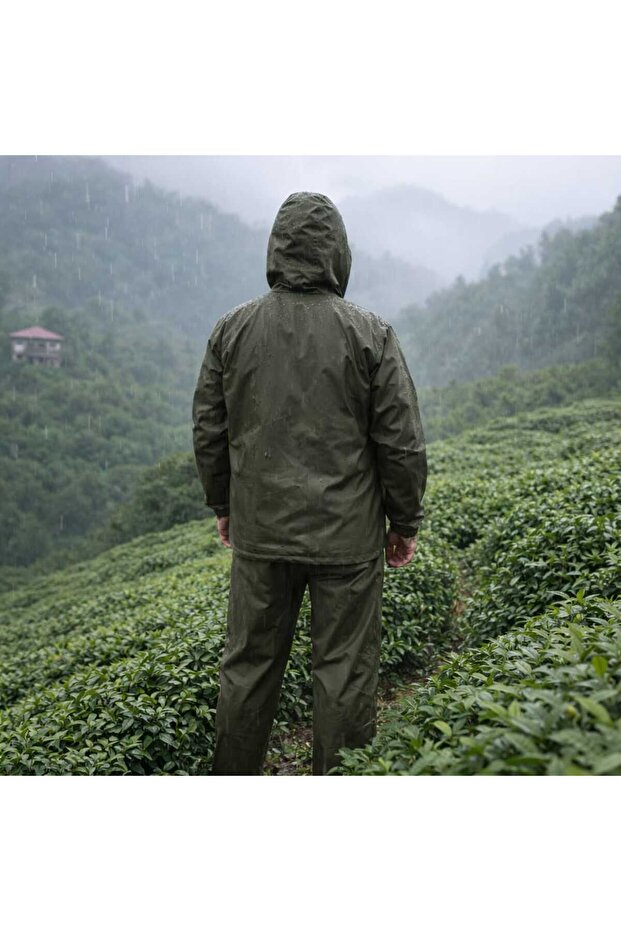 Tea Raincoat 100% Waterproof Top and Bottom Set Seamless Frequency Bonding Black Sea Tea Raincoat