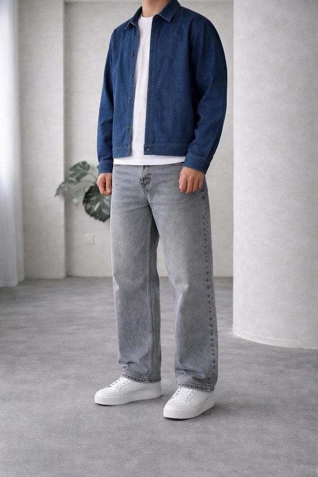 Men's Gray Color Baggy Fit Loose Cut Denim Baggy Jeans Trousers