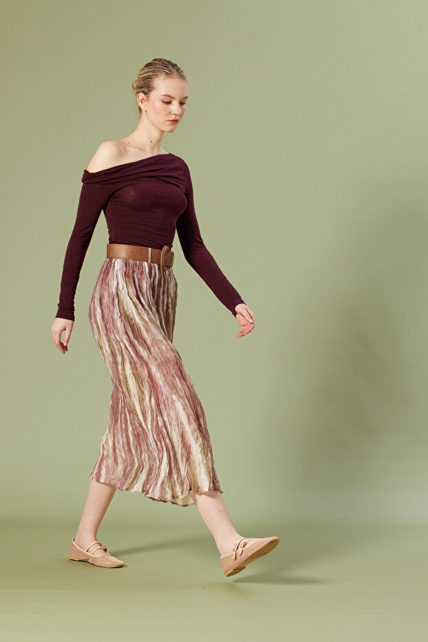 Patterned Belted Skirt - 2