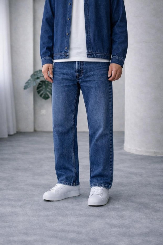 Men's Navy Blue Color Baggy Fit Loose Cut Denim Baggy Jeans Trousers