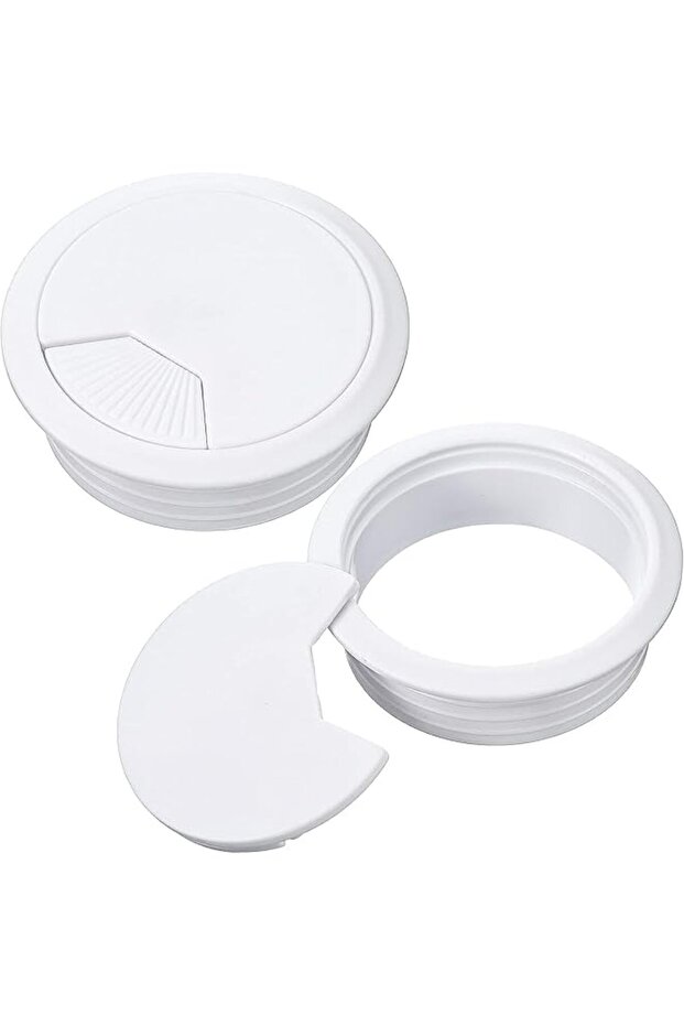 Desk Cable Grommet Cover, 70mm White, 2-Pack, Wire Management System for Computer Desk