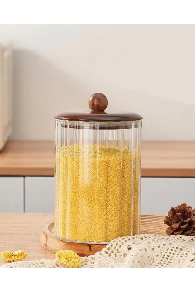 Men Bor086 Acacia Wood Lid Glass Jar 1550 Cc
