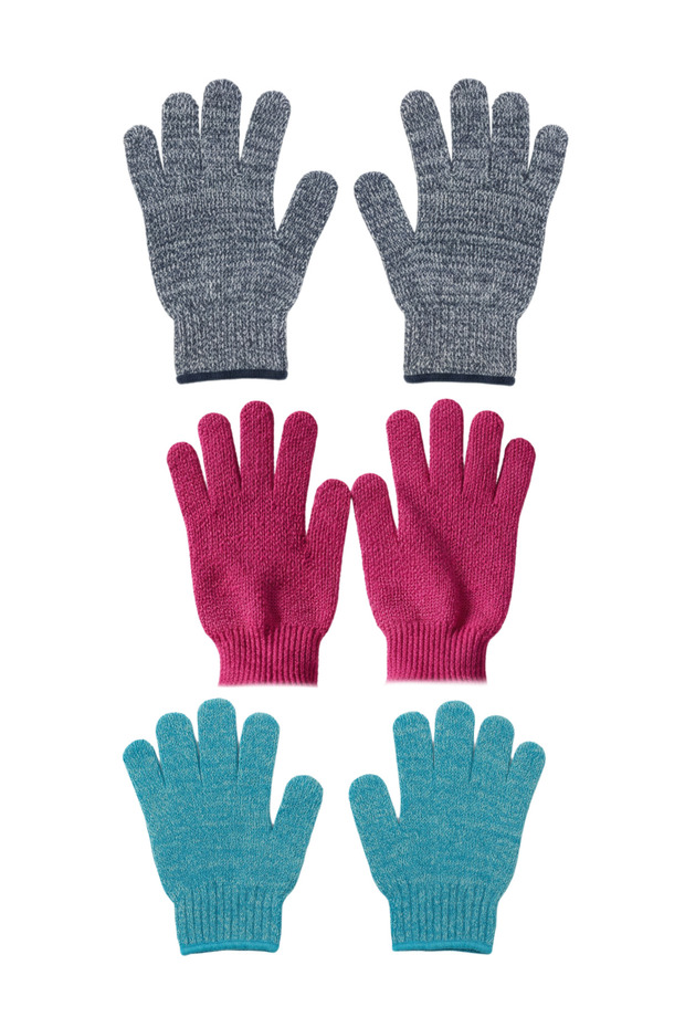 3 Pairs of Bath Scrub Exfoliating Gloves – Body Scrub Shower Gloves (Navy Blue-Fuchsia-Turquoise)