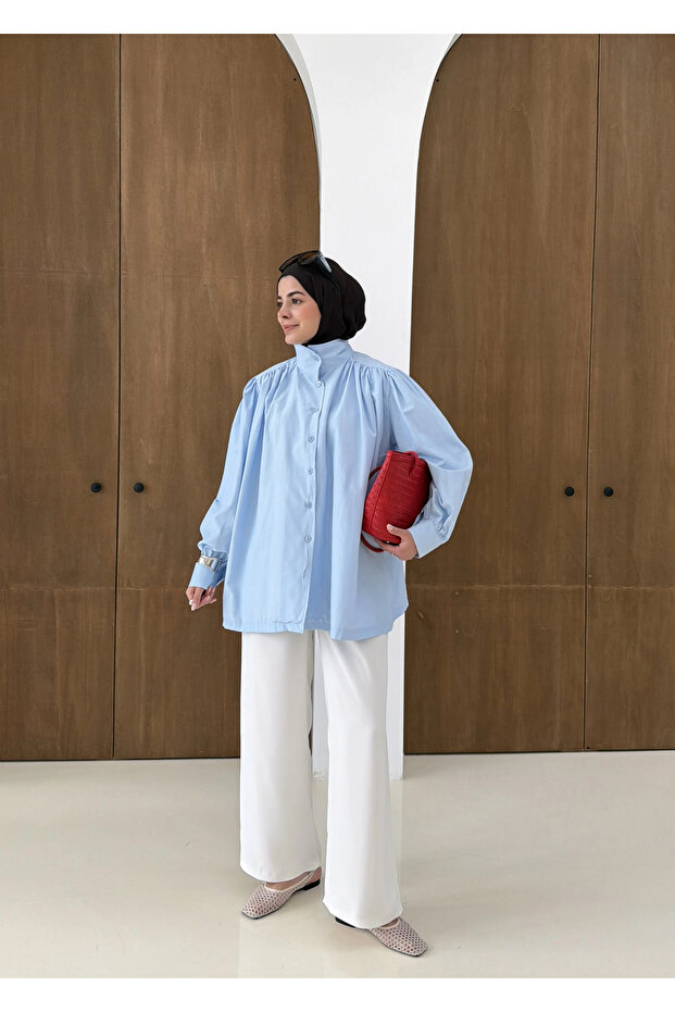 DİK YAKA GÖMLEK mavi - 8