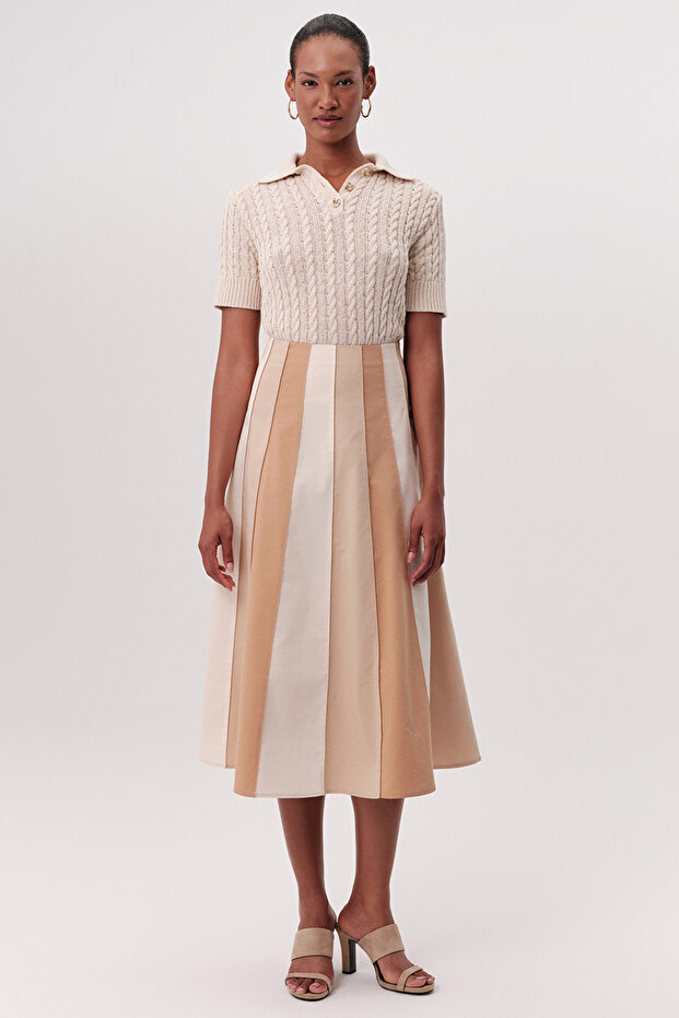 High Waist Flared Midi Skirt with Hidden Zipper