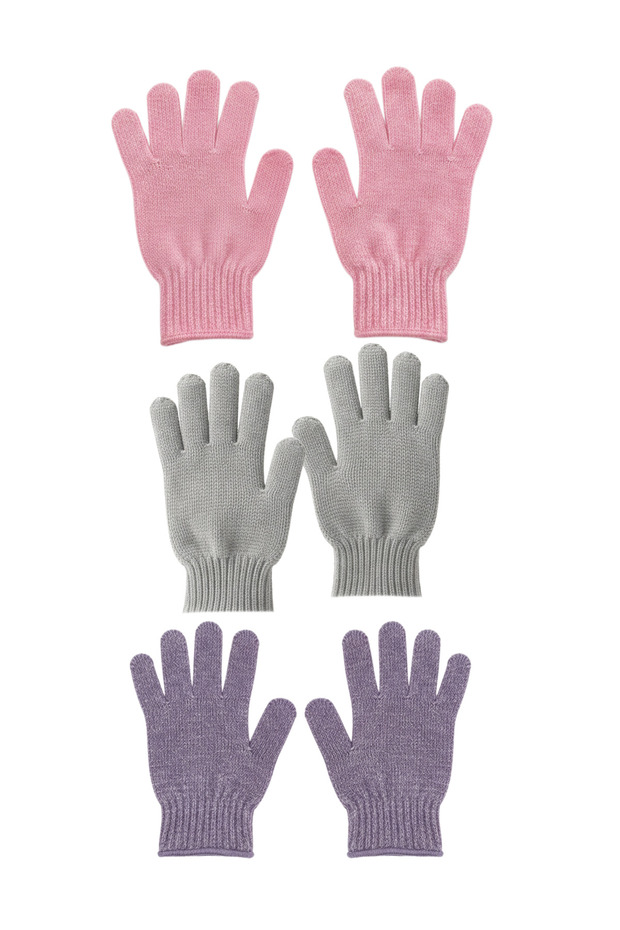 3 Pairs of Bath Scrub Exfoliating Gloves – Body Scrub Shower Gloves (Pink-Grey-Purple)