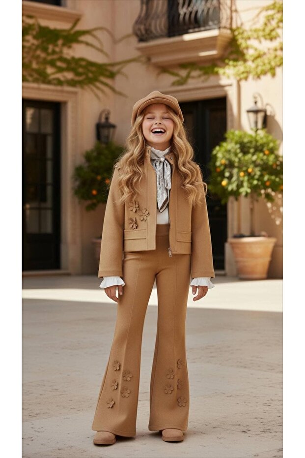 Girl's Pants Jacket T-Shirt Hat Scarf Set