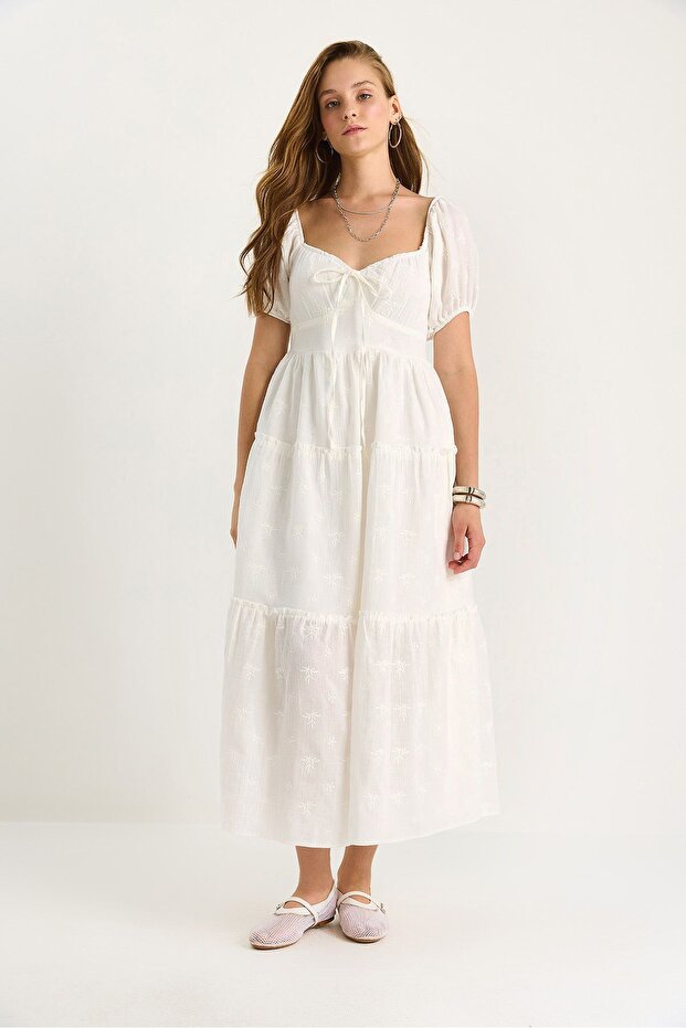 Rochie maxi cu guler inimă brodat - 2