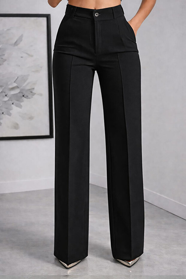 Imported Double Face High Waist Pleated Palazzo Pants