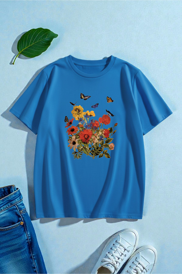 Unisex Colorful Flowers Printed Design Tshirt
