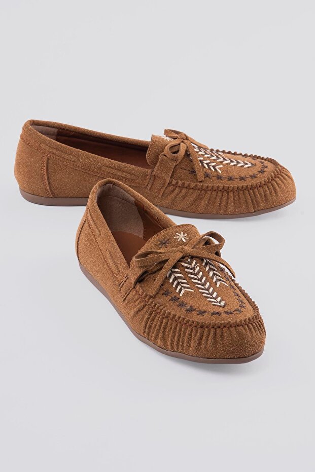 Women's Suede Loafer Embroidered Lace-Up Shoes Talina Taba