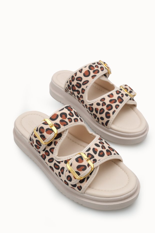 Lyra Luce Women's Double Buckle Slippers 00120401 Beige