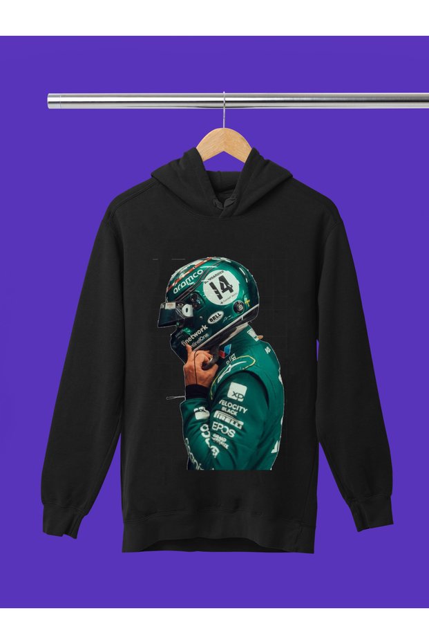 Fernando Alonso Printed 3-Yarn Quality Soft Texture Hooded F1 Children's Sweatshirt