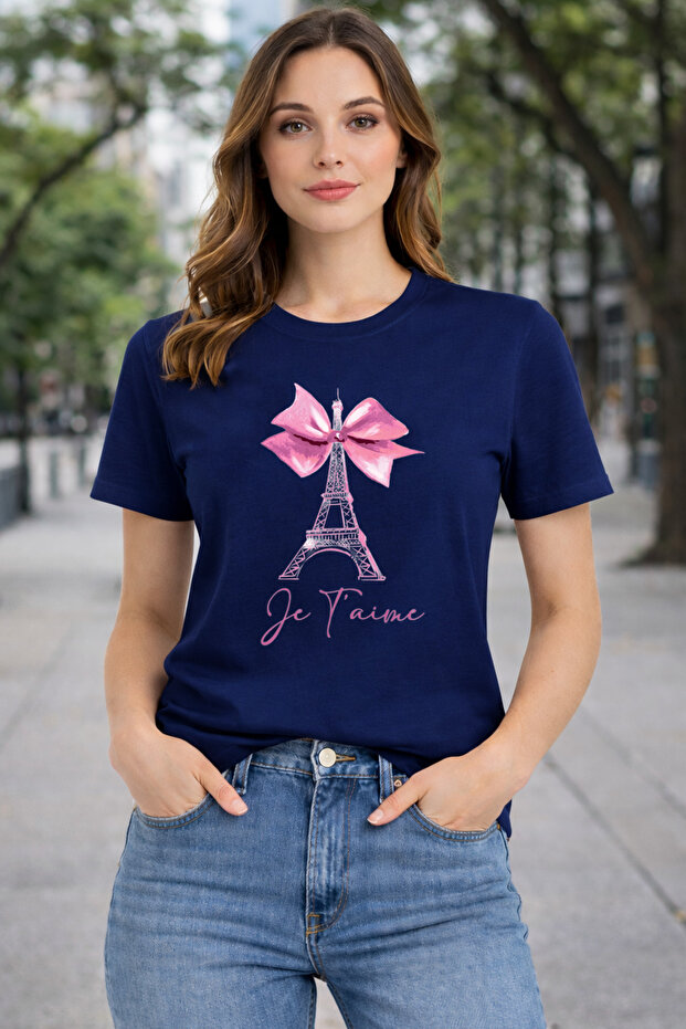 Je Time Print Detailed Basic T-Shirt