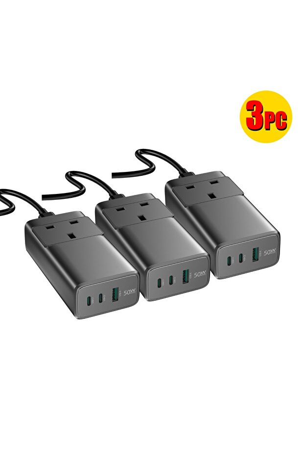 مجموعة من 3 قطع من موسعات منافذ الحائط للشحن السريع بقدرة 50 واط مع منافذ USB-C و USB-A