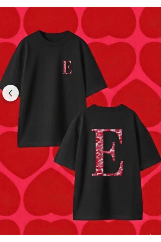 Play Wear E Letter Print on the Back and Front Chest Printed Oversize- Loose- T-Shirt
