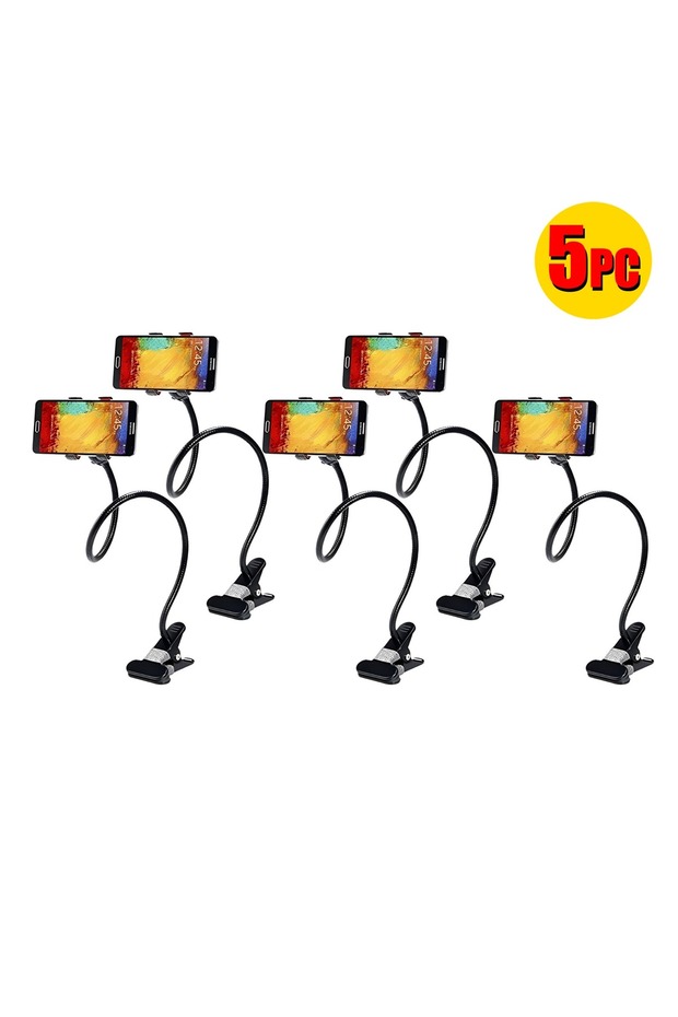 5 PC-Flexible Metal Tube Desk Clamp Lazy Goose Neck Phone Holder