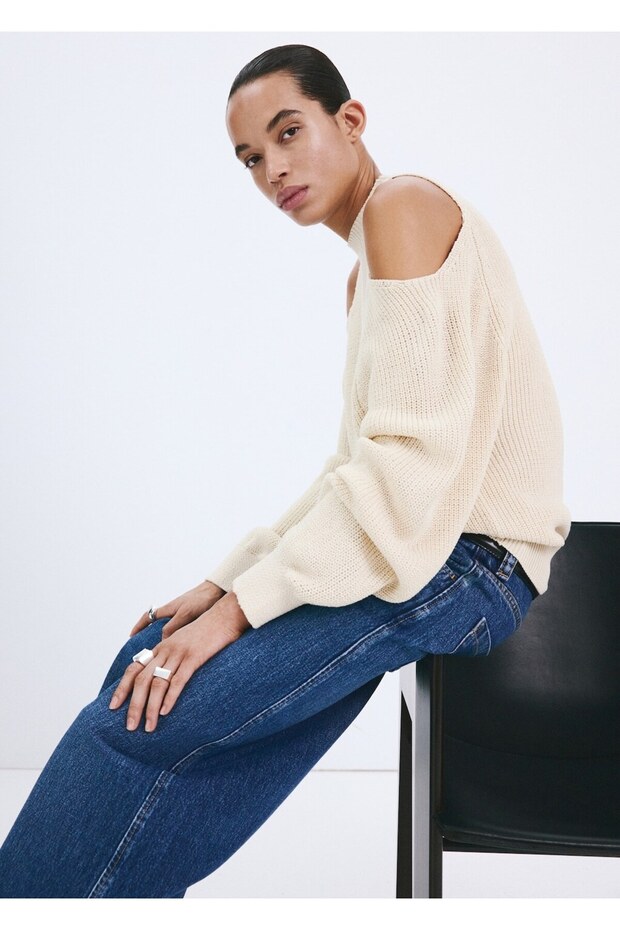 Omzu açık triko kazak - 1