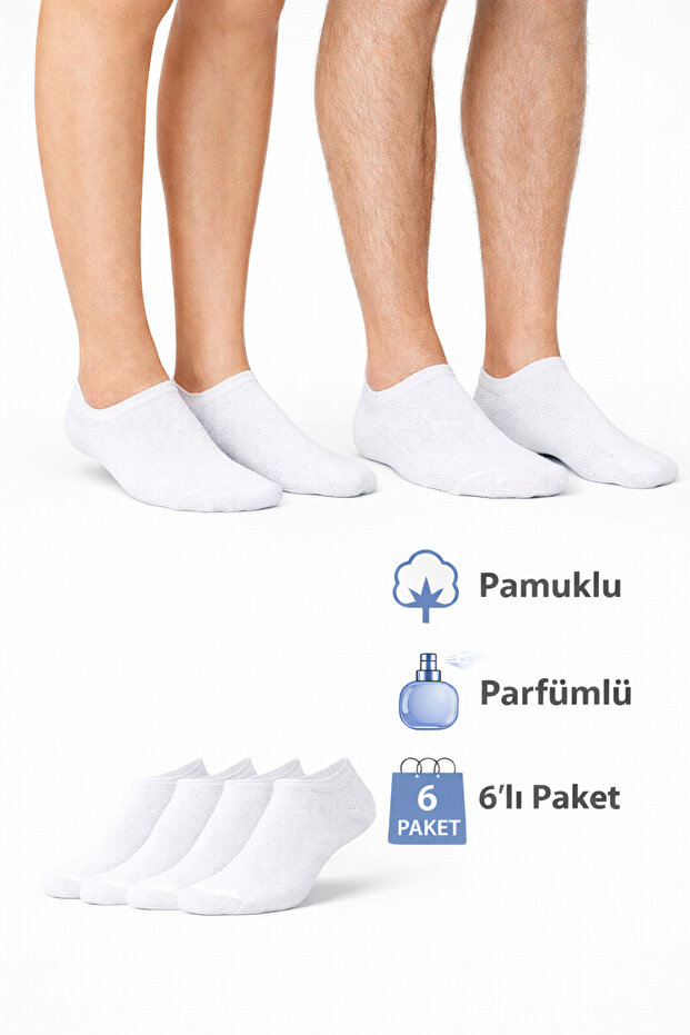 White Unisex Bootie Socks 6-Pack – Cotton, Odorless, Anti-Sweat, Daily & Sports Use