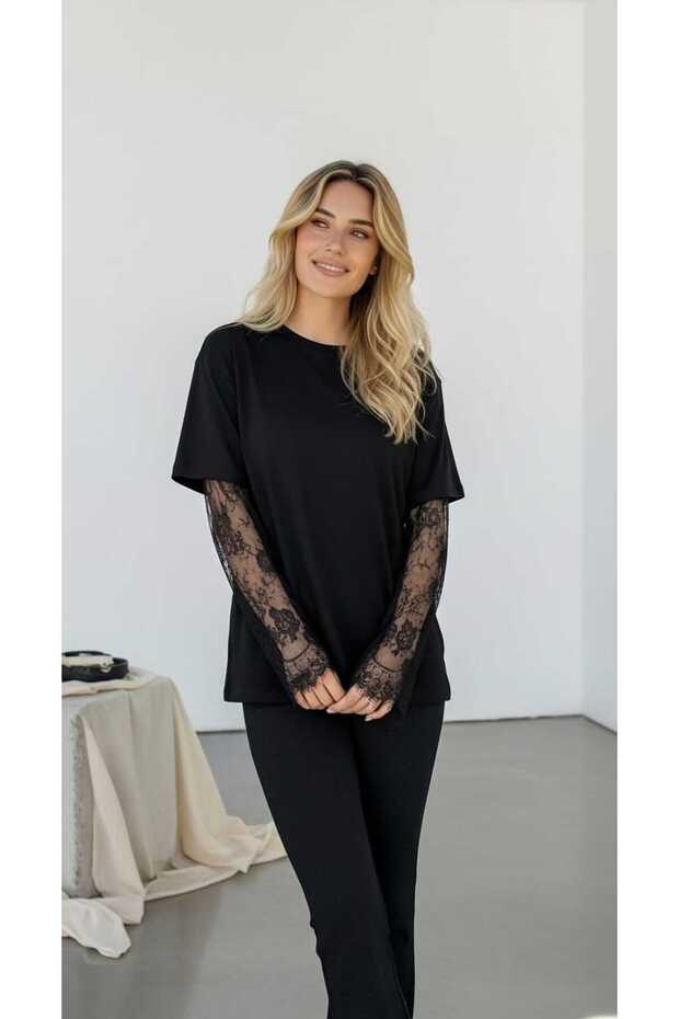 KOLU DANTELLİ TİŞÖRT - 3
