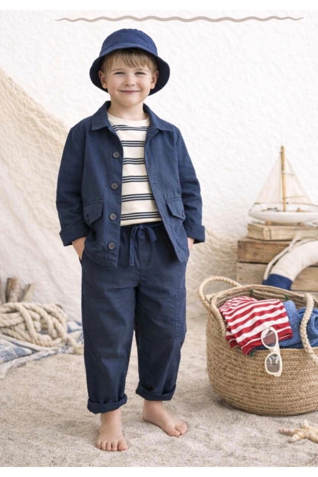 Limi̇ Boy Raw Linen Shirt Jacket Pants 2-Piece Set