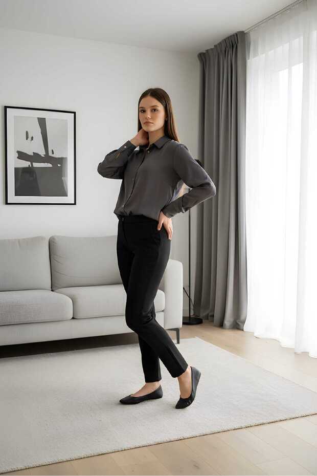 Modern Duruşlu Şık Gri Gömlek - 2